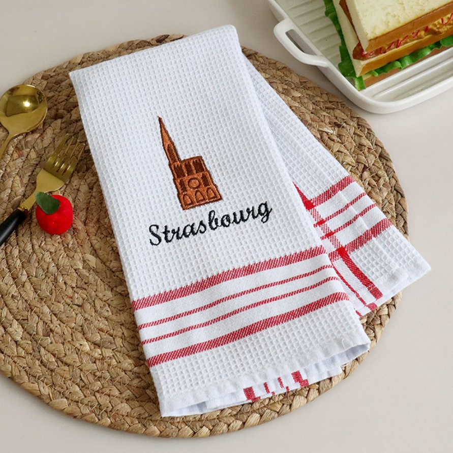 Christmas Personalised Logo Tea Towel Cartoon Gingerbread Pattern Waffle Hand Towel