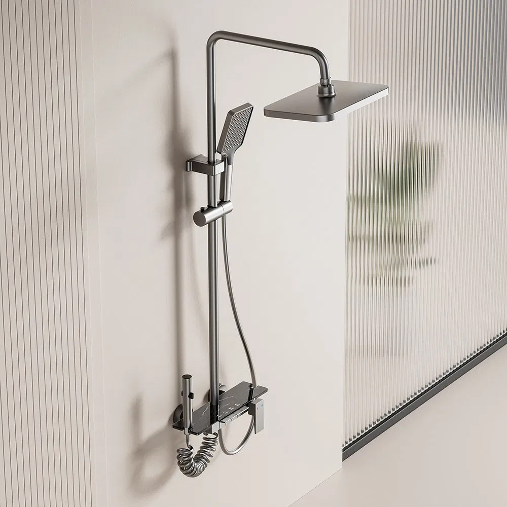 High Quality Fashion Aluminum Grey Dual Handles Head Waterfall Bathroom Shower Set