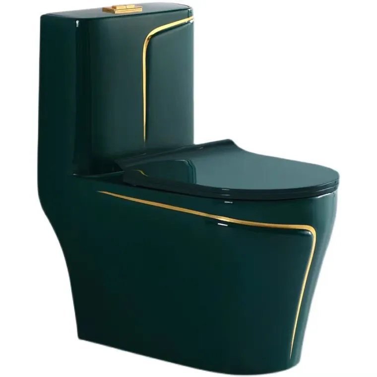 Factory Price Luxury Black Gold Color Bathroom Ceramic Washdown One Piece P-Trap Wc Toilet