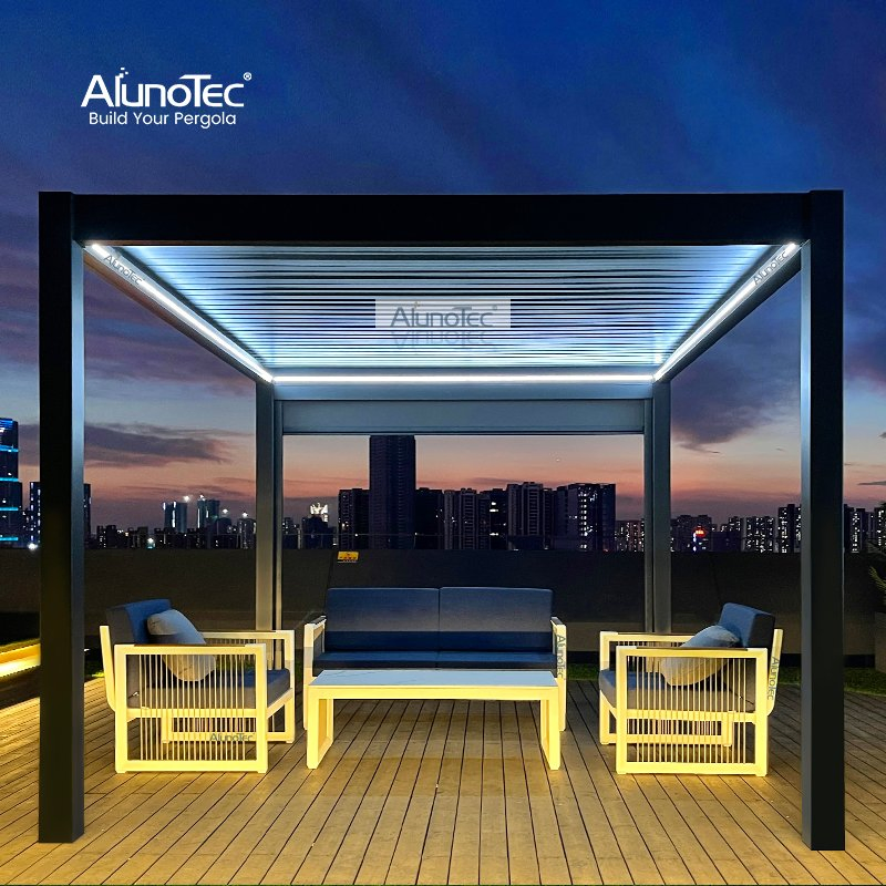 DIY Customized Heavy Duty Waterproof Louvre Roof Pavilion Outdoor Canopy Aluminium Pergola Opening Roof Gazebo with Zip Screen