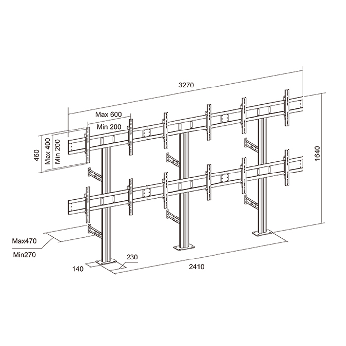 Напольная стойка для 6 мониторов 30-55 дюймов FW3*2