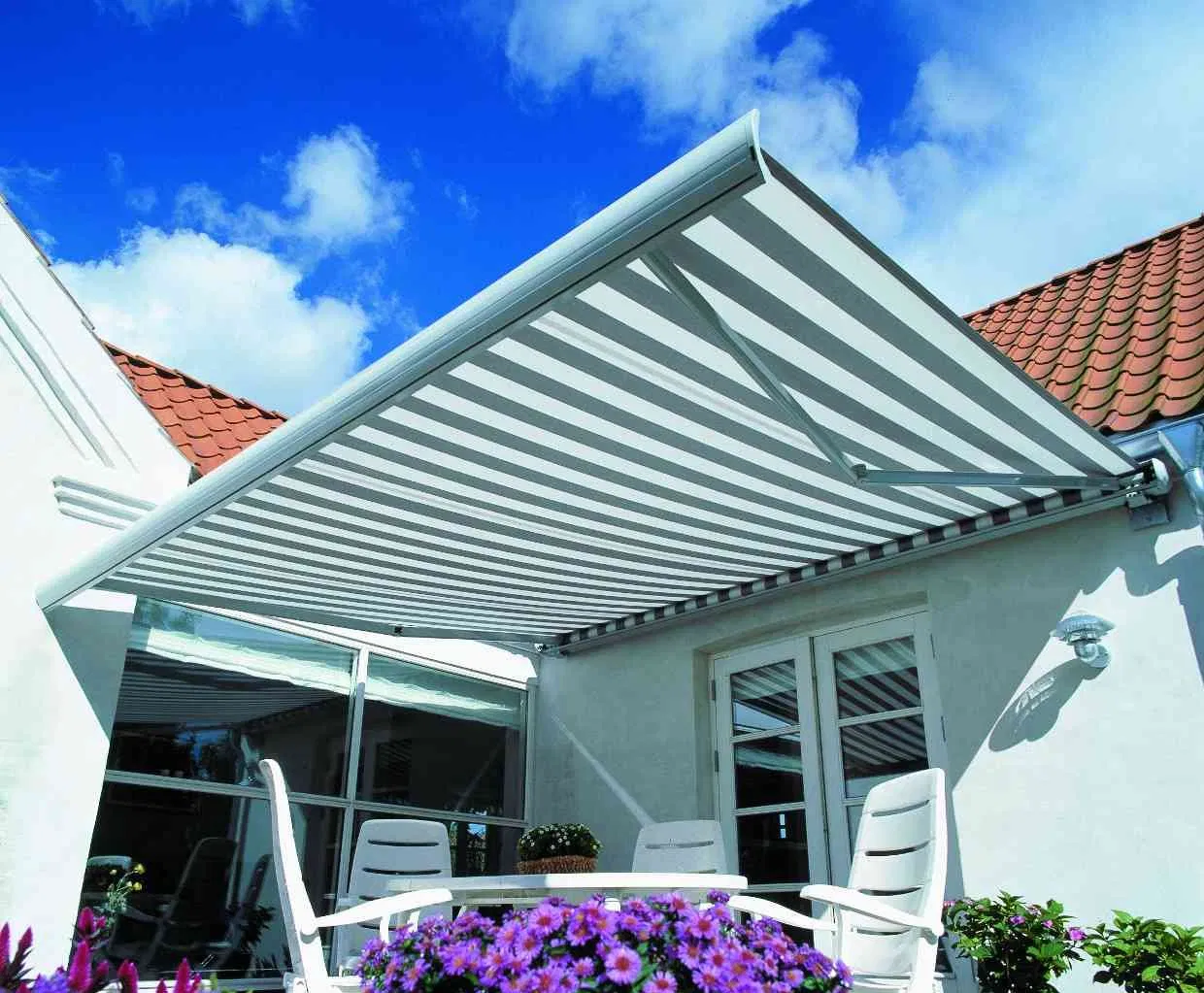 Auto Waterproof Acrylic Fabric Outdoor Shading Folding Arm Full Cassette Awning