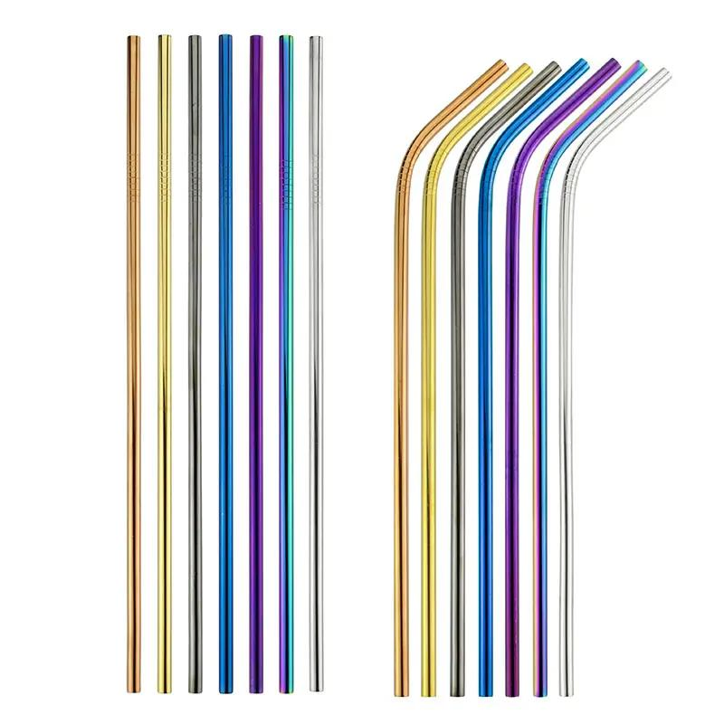 Stainless Steel Straight Bent Straws Silicone Tips Copper Gold Metal Custom Drinking Straw Set