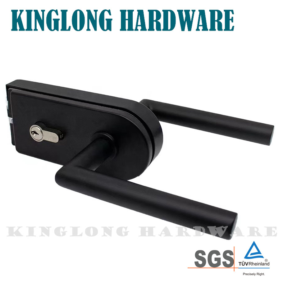 Matte Black Round Shape Glass Door Lock with Handle