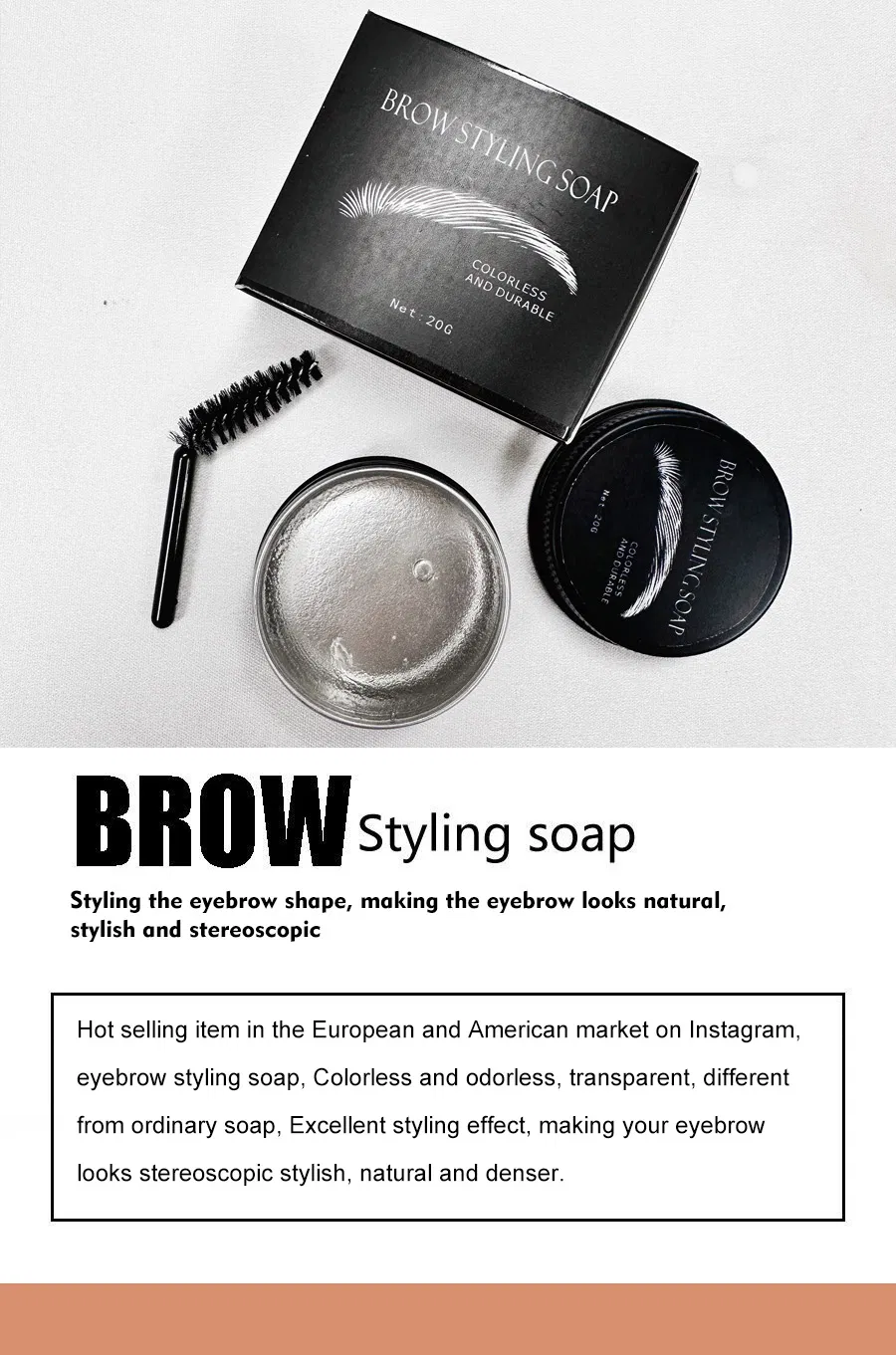 Long Lasting Custom Logo Styling Soap Gel Clear Eye Brow Wax Makeup Vegan Eyebrow Cream with Brush