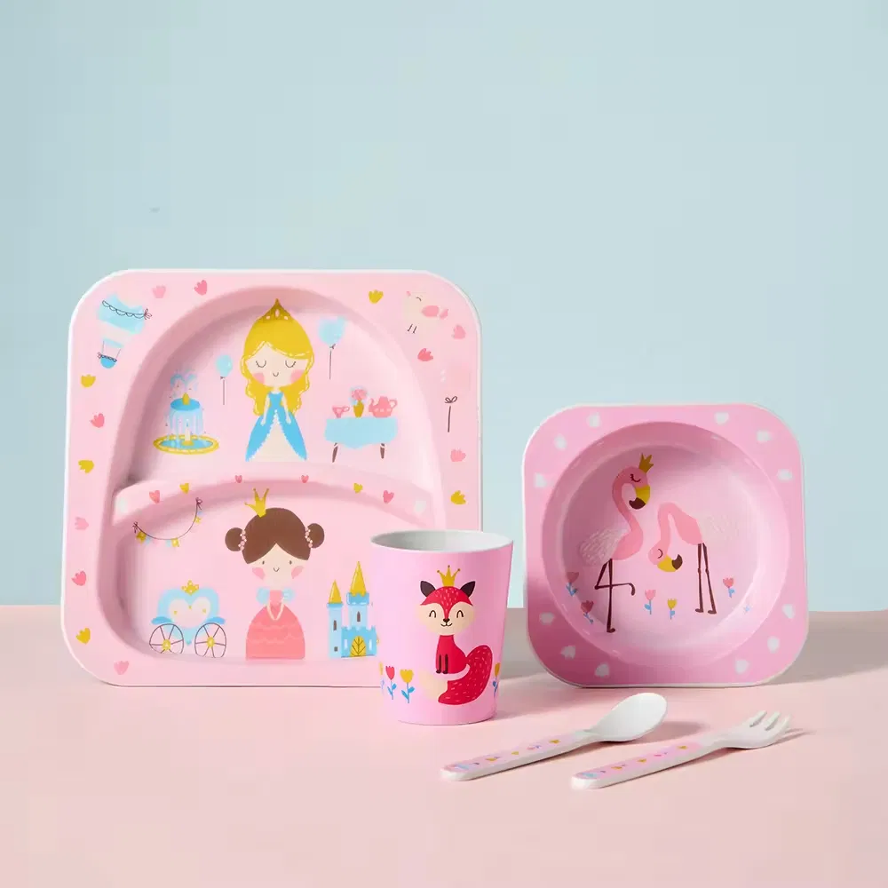 Eco-Friendly Kids RPET Plastic Melamine Dinner Plate and Fun and Functional RPET Kids Tableware Cutlery Set