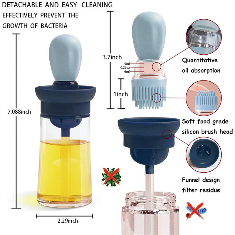 2 in 1 Glass Olive Oil Bottle and Brush Silicone Dropper Measuring Oil Dispenser Bottle for Kitchen Cooking Baking BBQ
