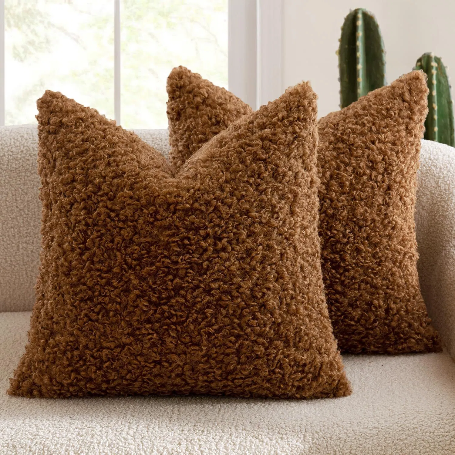 Premium Thickened Teddy Bear Fur Pillow Cover - Soft Plush Solid Color Modern Nordic Sofa Cushion - Cozy Home Decor for Living Room Bedroom