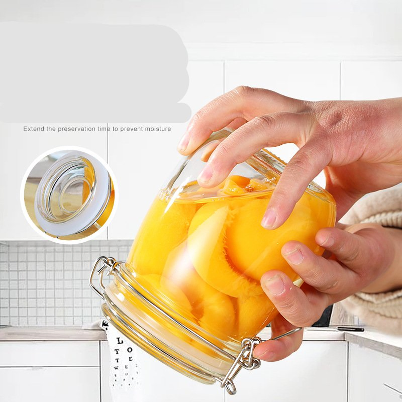 Wholesale Buckle Sealed Glass Jar, Passion Fruit Honey Bottle, Kitchen Grain Transparent Storage Jar, Pickle Pickle Jar, Two Styles of Square and Circle