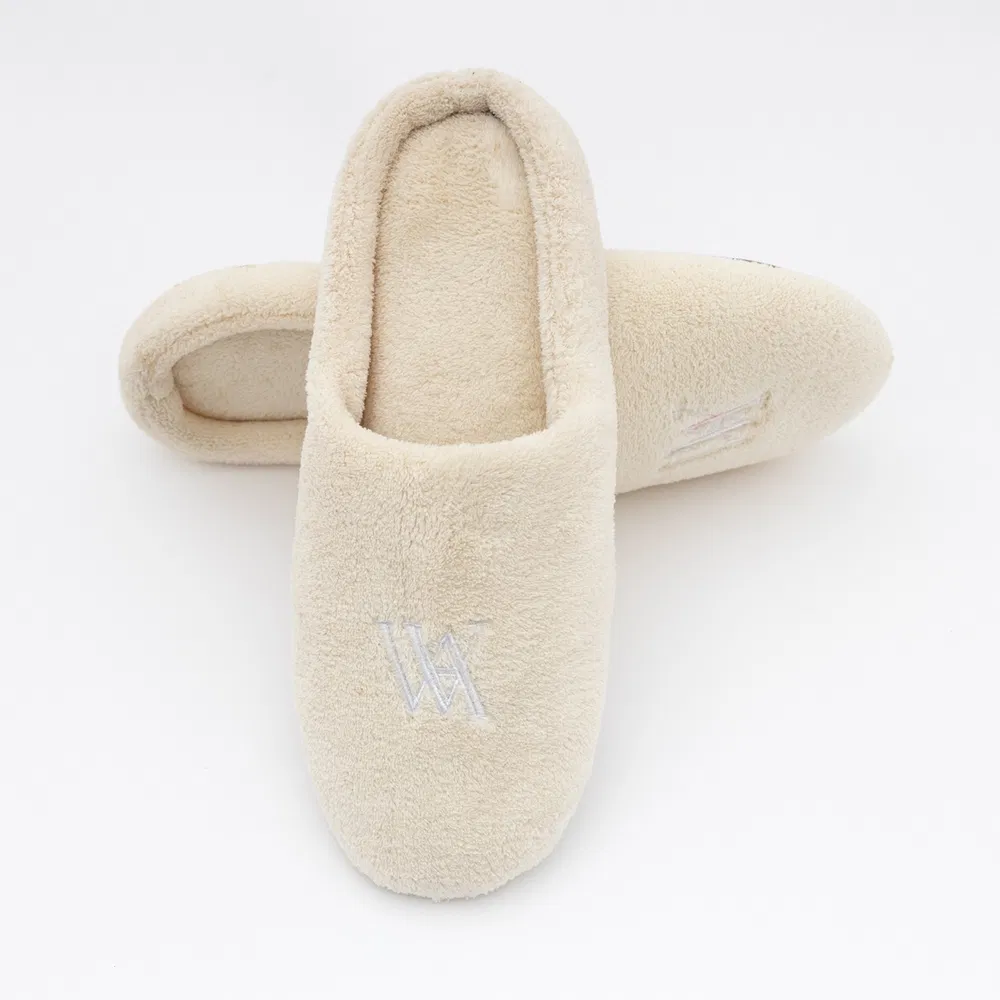 Coral Fleece Upper Materials Normal Embroidery Logo Disposable Large Size Hotel Slippers