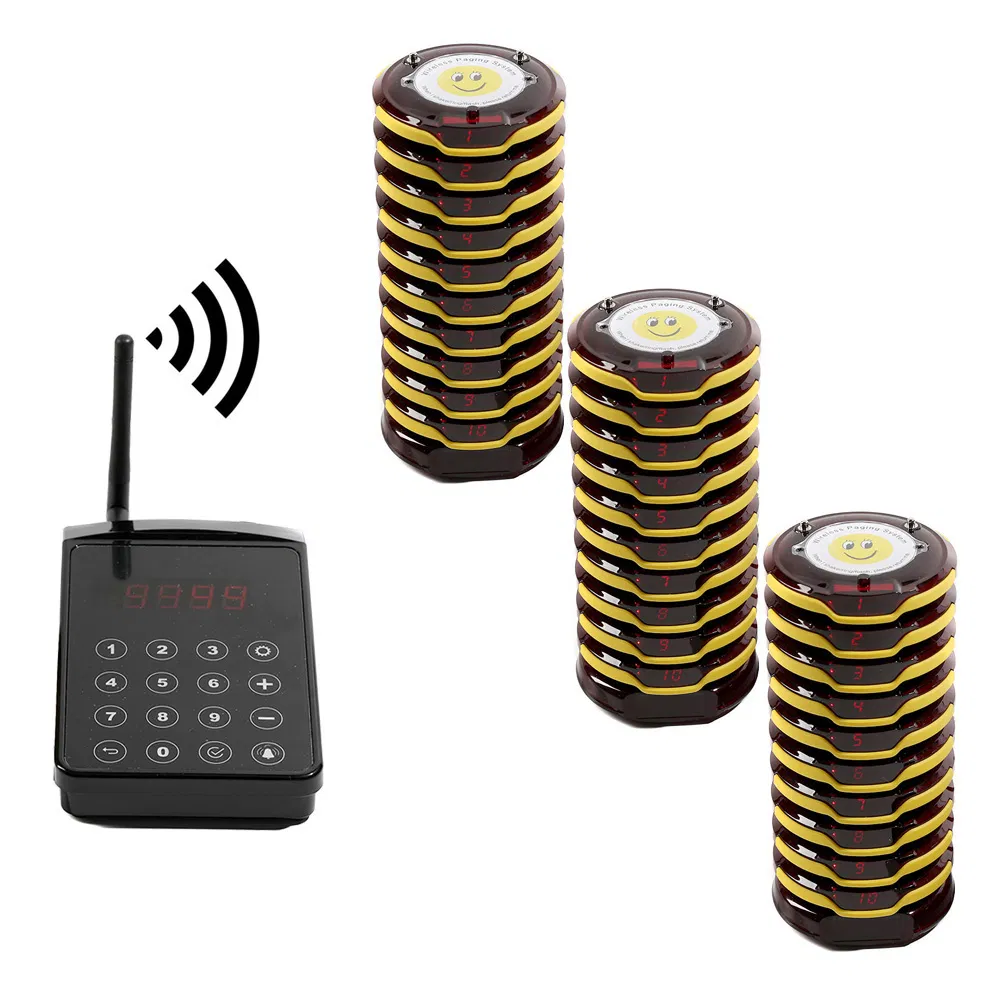 Wireless Restaurant Pager System 20 Pagers Waterproof Coaster High Quality