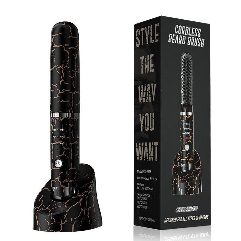 Save Hot-Selling Men's USB Electric Pompadour Comb Dual-Use for Straightening Curling Ceramic Plate LED Temperature for Household Use