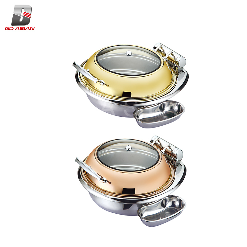 Round Roll Chafing Dish W/Glass Window Lid (Golden)