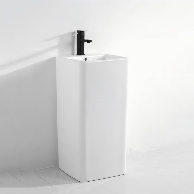 Bathroom Floor Standing Basin Wash Basin Lavabo One Piece Sink Big Size White Color Basin