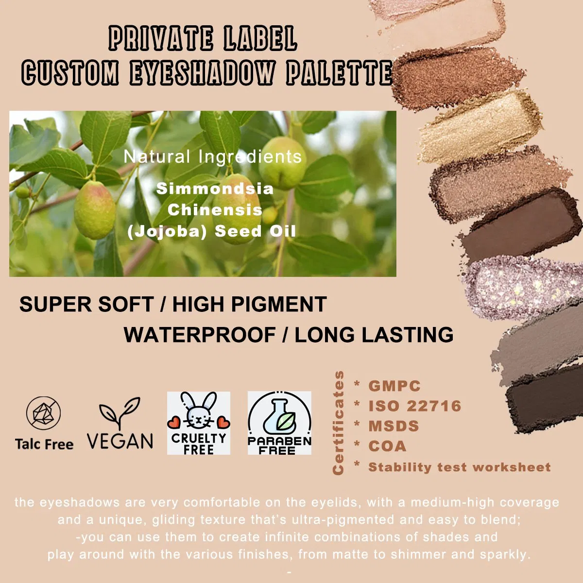 Single Pink Shimmer Eyeshadow Vegan Talc-Free Ustomizable Private Label Cosmetics