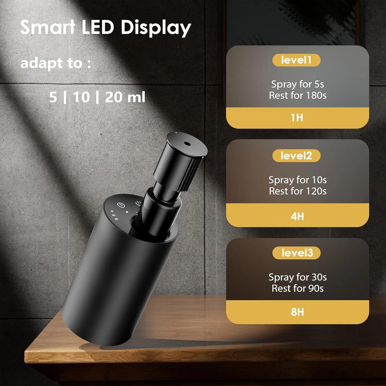 Waterless Essential Oil Diffuser 20ml Capacity 3 Mist Levels for Home Car Room Office (Black)