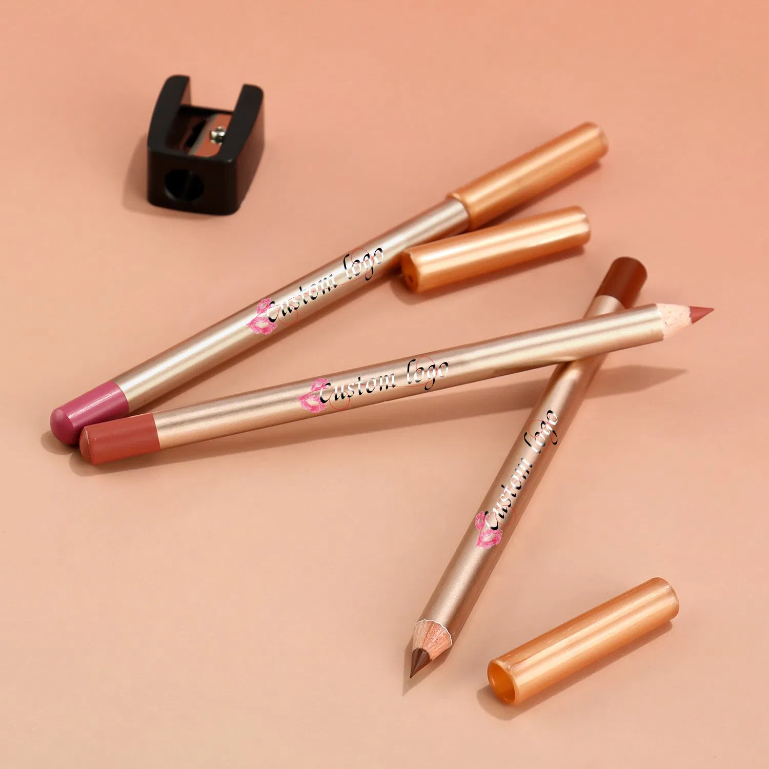 Waterproof Cosmetics Luxury Gold Tube Kissproof Lip Liner 15 Color Vegan Matte Creamy Lipliner Pencil Private Label Lipliner