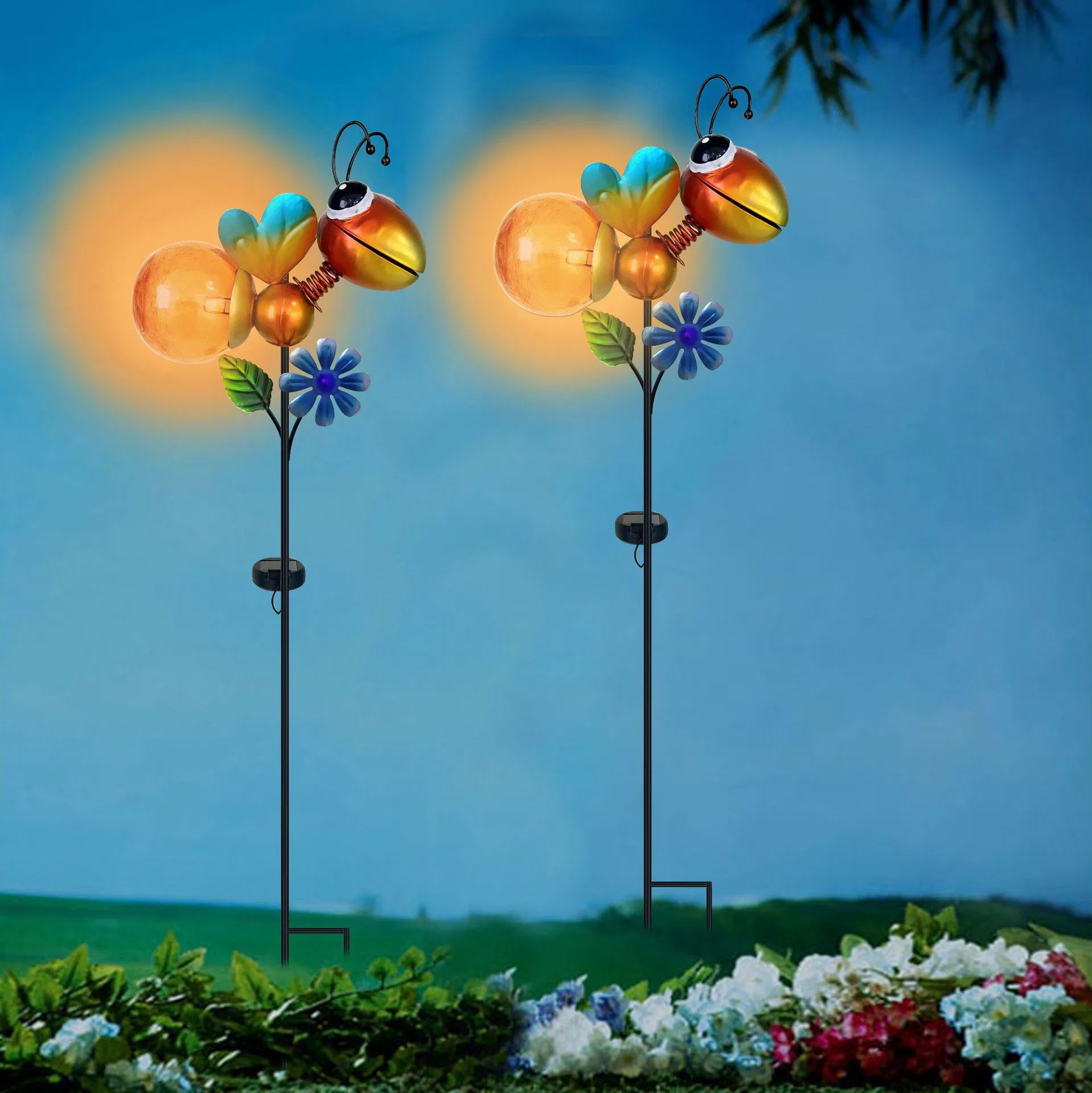 Solar Powered Decorative Lights Garden Bee Butterfly Stake for Pathway Yard Lawn Decoration Mothers Day Mom Gifts