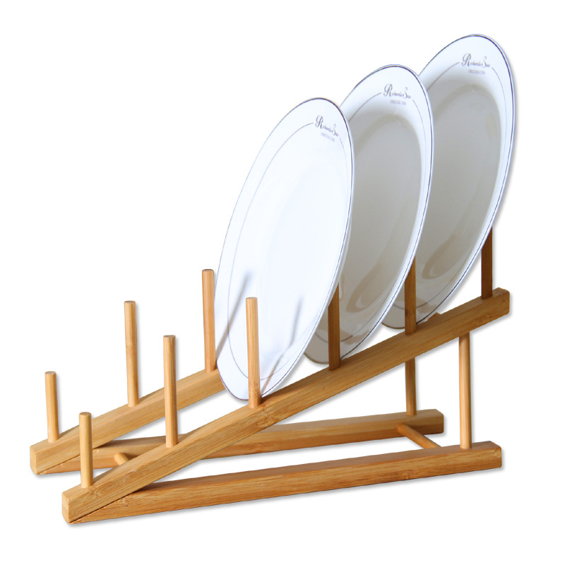 Wooden Storage Rack, Bamboo Drainage Bowl and Dish Display Rack