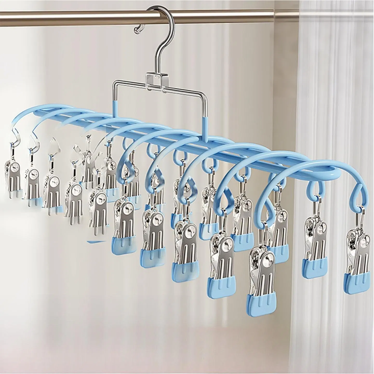 Stainless Steel Multi Clip Clothes Hanger Household Socks Underwear Drying Rack Balcony Laundry Hanger