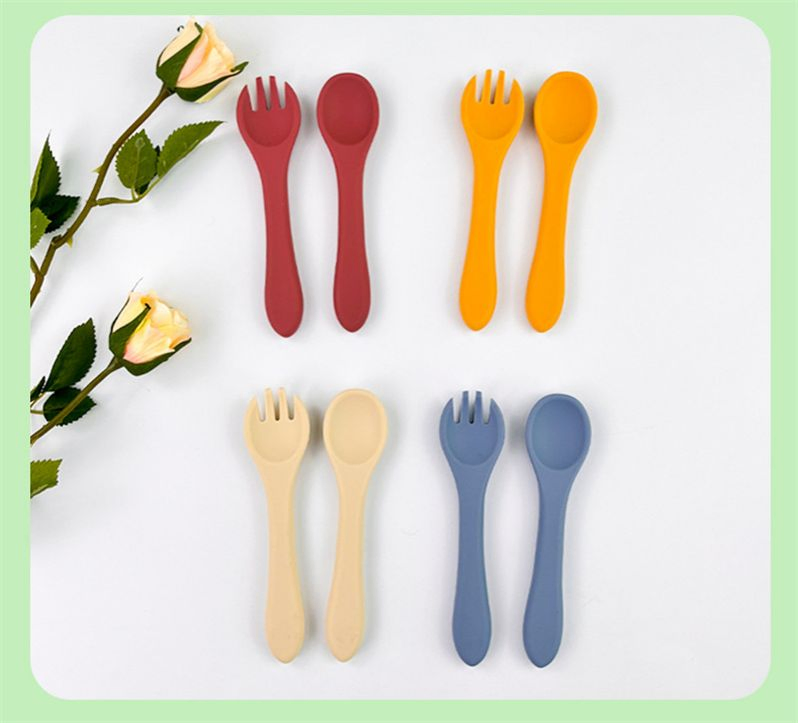 Ergonomic Baby Spoon and Fork Set – Soft Silicone Handles for Easy Grip