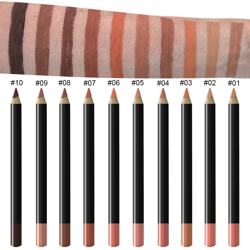 Vegan Black Lip Liner Pencil Private Label Makeup Wood Lip Liner Pencil Custom Logo Brown Lipliner
