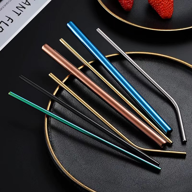Restaurant Milk Tea Beverage Coffee 304 Stainless Steel Color Set Metal Straw