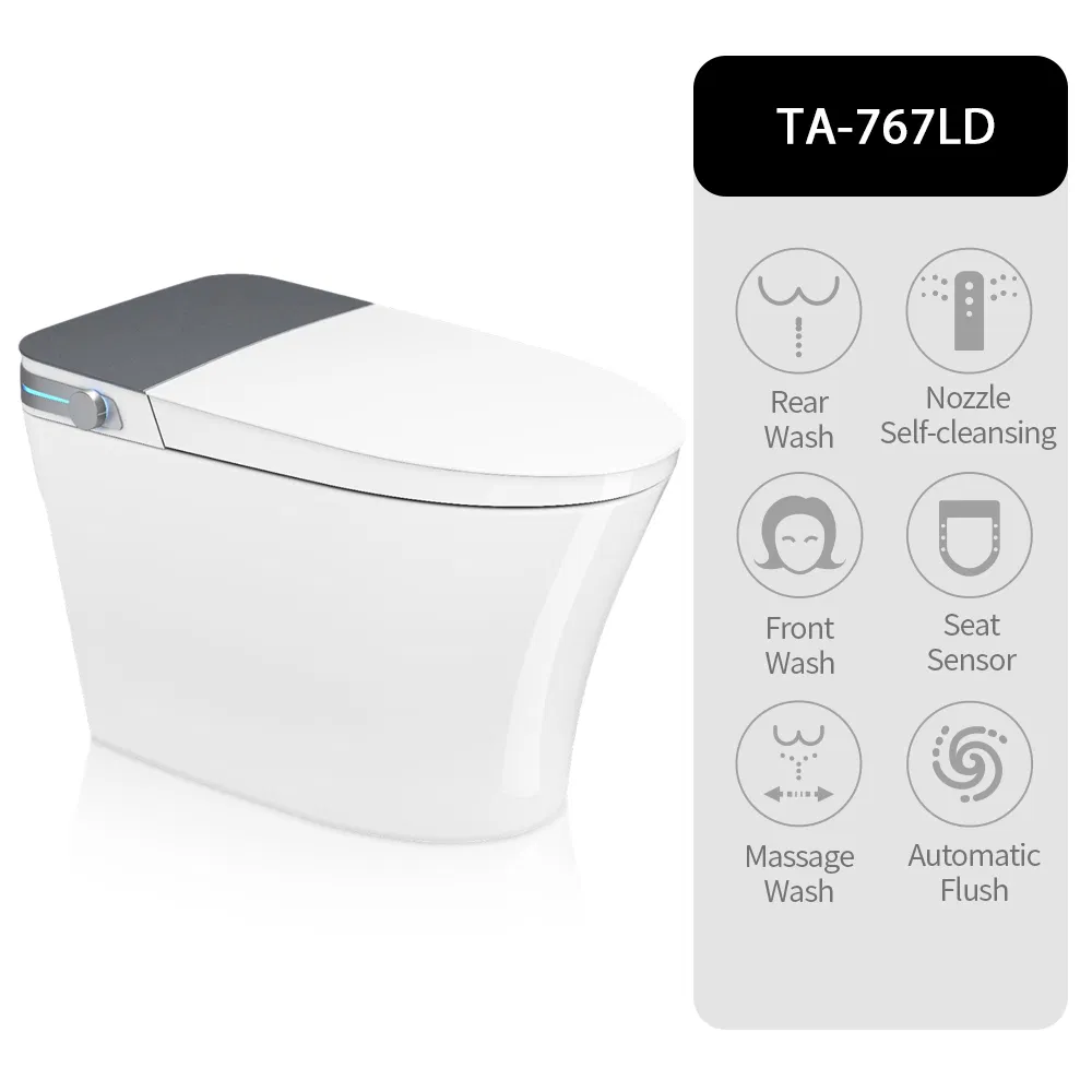 Tejjer Ta-767df Smart Toilet , Tankless Toilet with Auto Lid Opening, Closing and Flushing, Heated Seat,Instant Heat,Warm Air,Auto Deodorization Digital Display
