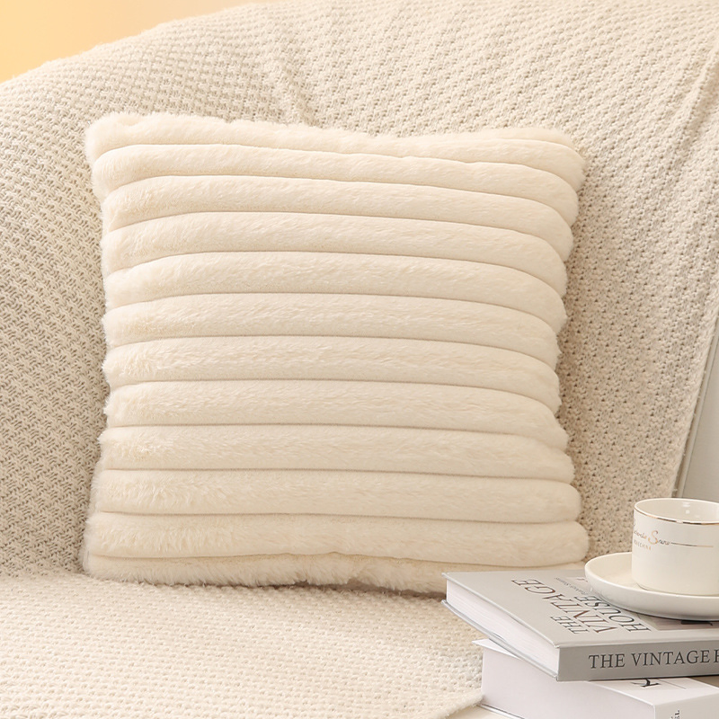 Xinlan Minimalist Vertical Stripe Faux Fur Pillow Cover Single Side Solid Color Decorative Cushion Case for Sofa