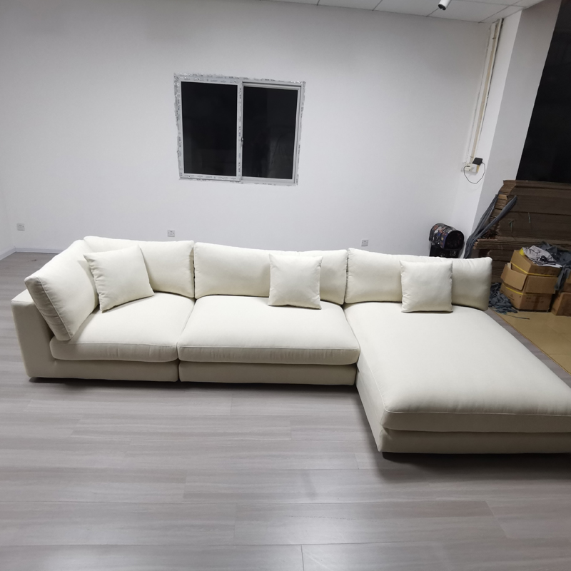 Диван модульный белый льняной U-образный для гостиной