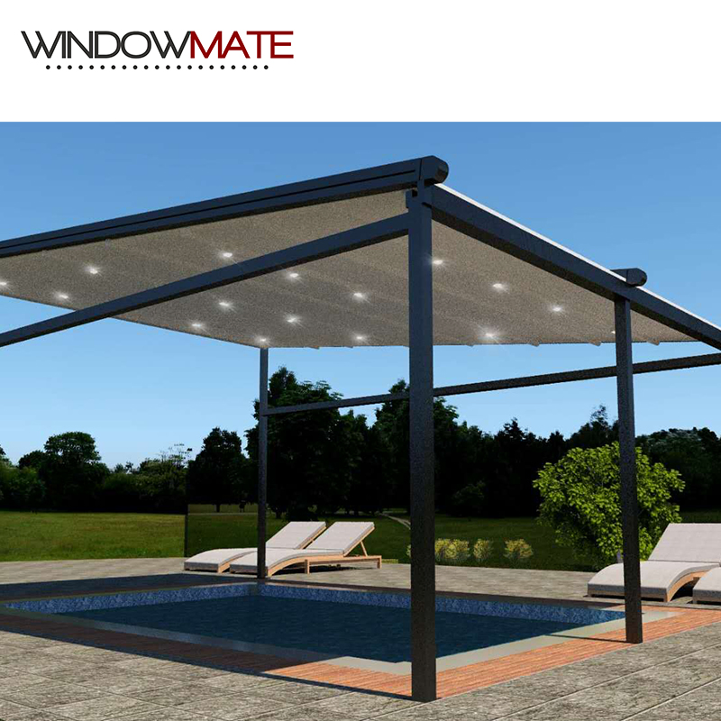 Outdoor UV Resist Roof Retractable Metal Canopy PVC Fabric Awning