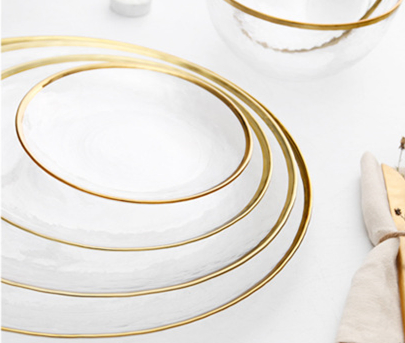 Wholesale Gold Rim Circled Glass Charger Plates for Wedding