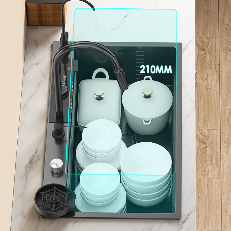 Kitchen Sink with Rainfall Faucet Single Big Sink Stainless Steel 304