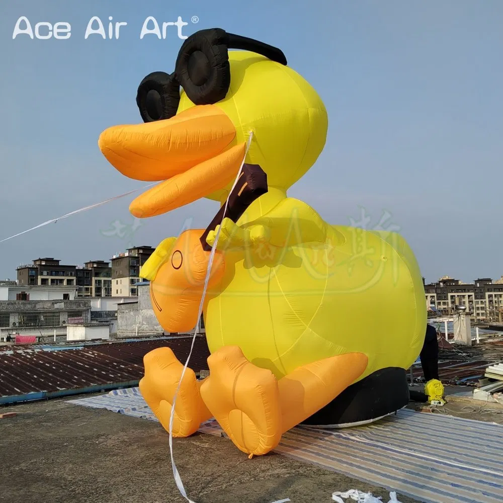 Giant 5mh Cool Yellow Giant Inflatable Duck with Guitar Inflatable Characters Cartoon Model Balloon for Advertising Promotion