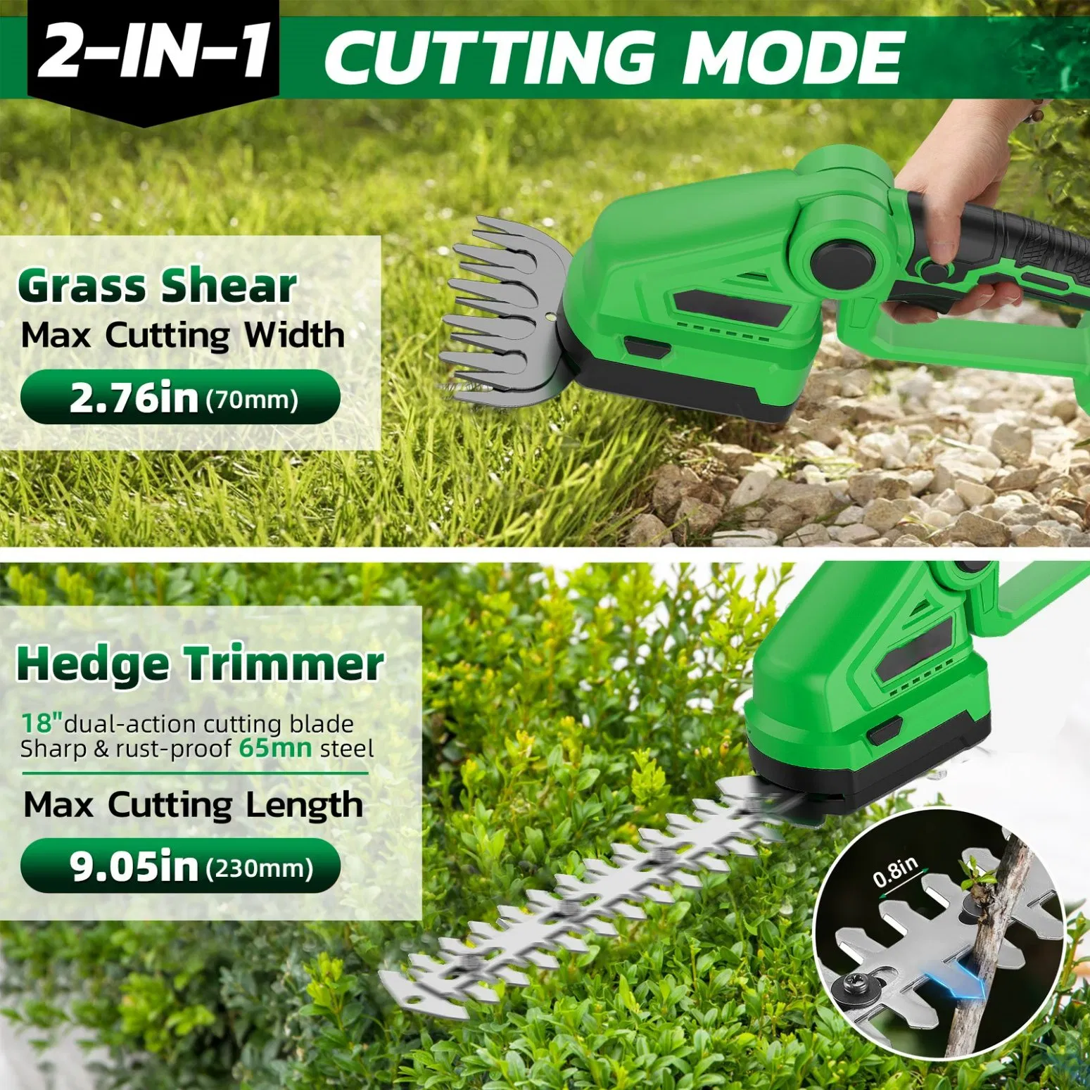 20V Cordless Hedge Trimmer with Long Pole, 2 in 1 Hedge Trimmer, Support OEM/ODM