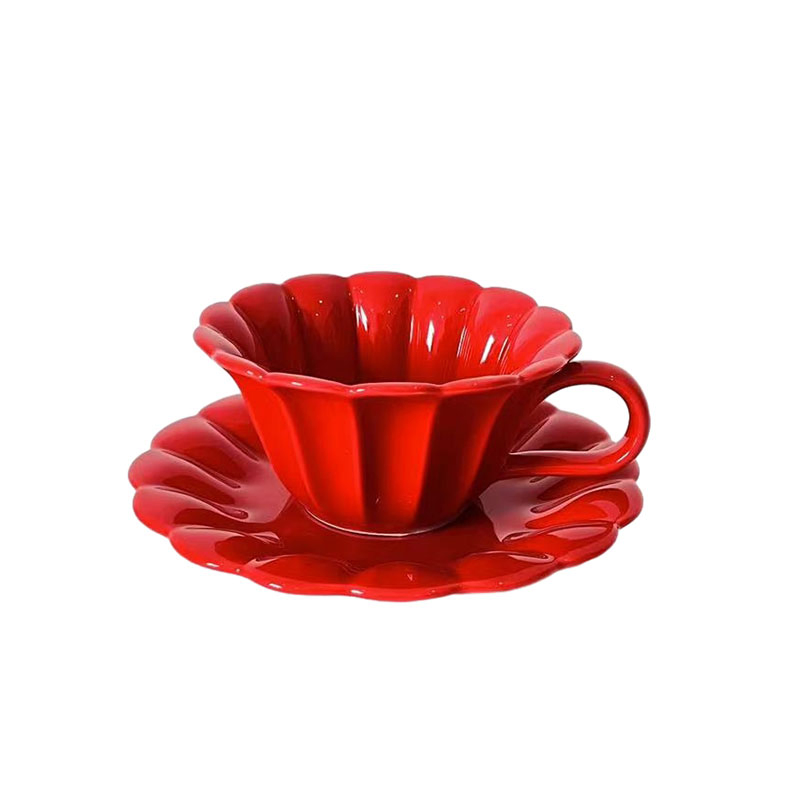 Wholesale High Quality Ins Design White and Red Porcelain Tea Cups Ceramic Espresso Cups and Saucer Set