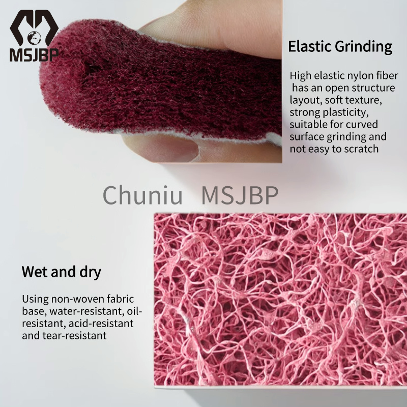 Heavy Duty Nylon Fiber Industrial Scouring Pad 3/4/5 Inch 400 Grit Red Sponge Sanding Block Suitable for Metal Wood Wall Grinding and Polishing