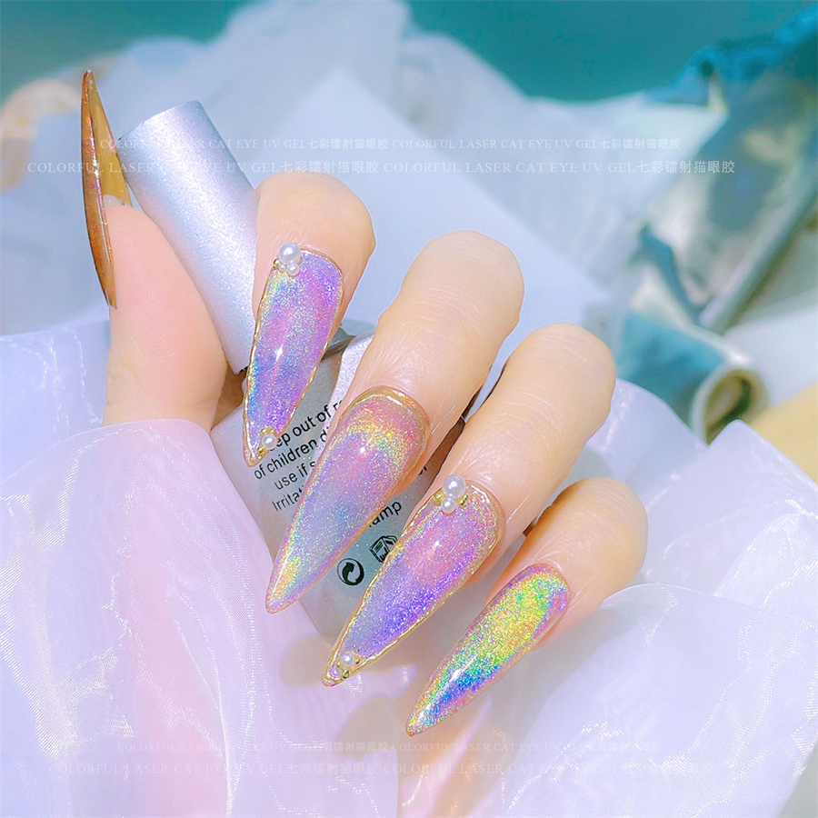 Manicure Explosion Universal Colorful Cat Eye Glue Laser Rainbow Glare Spar Rainbow Cat Eye Glue Nail Shop Nail Polish Glue