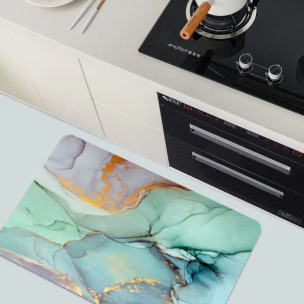 Diatomaceous Earth Bath Mat Modern Teal Marble Design Super Absorbent Fast Drying Non-Slip Diatomite Mud Bathroom Floor Rugs Office Doormat Kitchen
