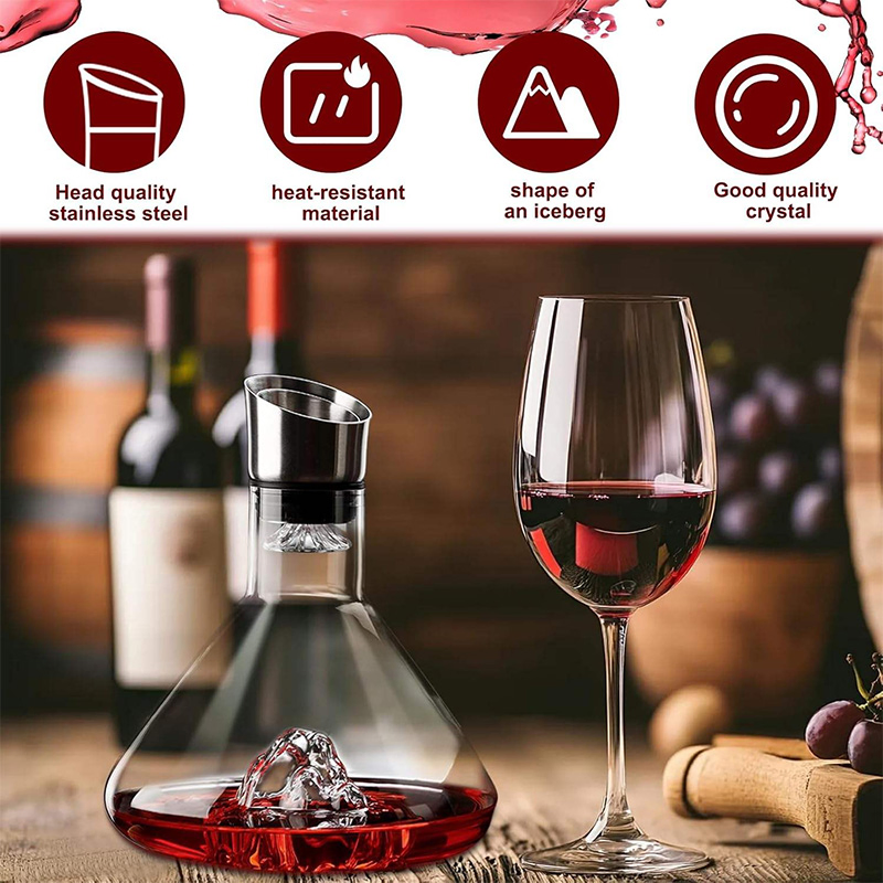 Premium Luxury Big Capacity 1600ml Glass Crystal Red Wine Decanter Stainless Steel Mouth Wine Dispenser