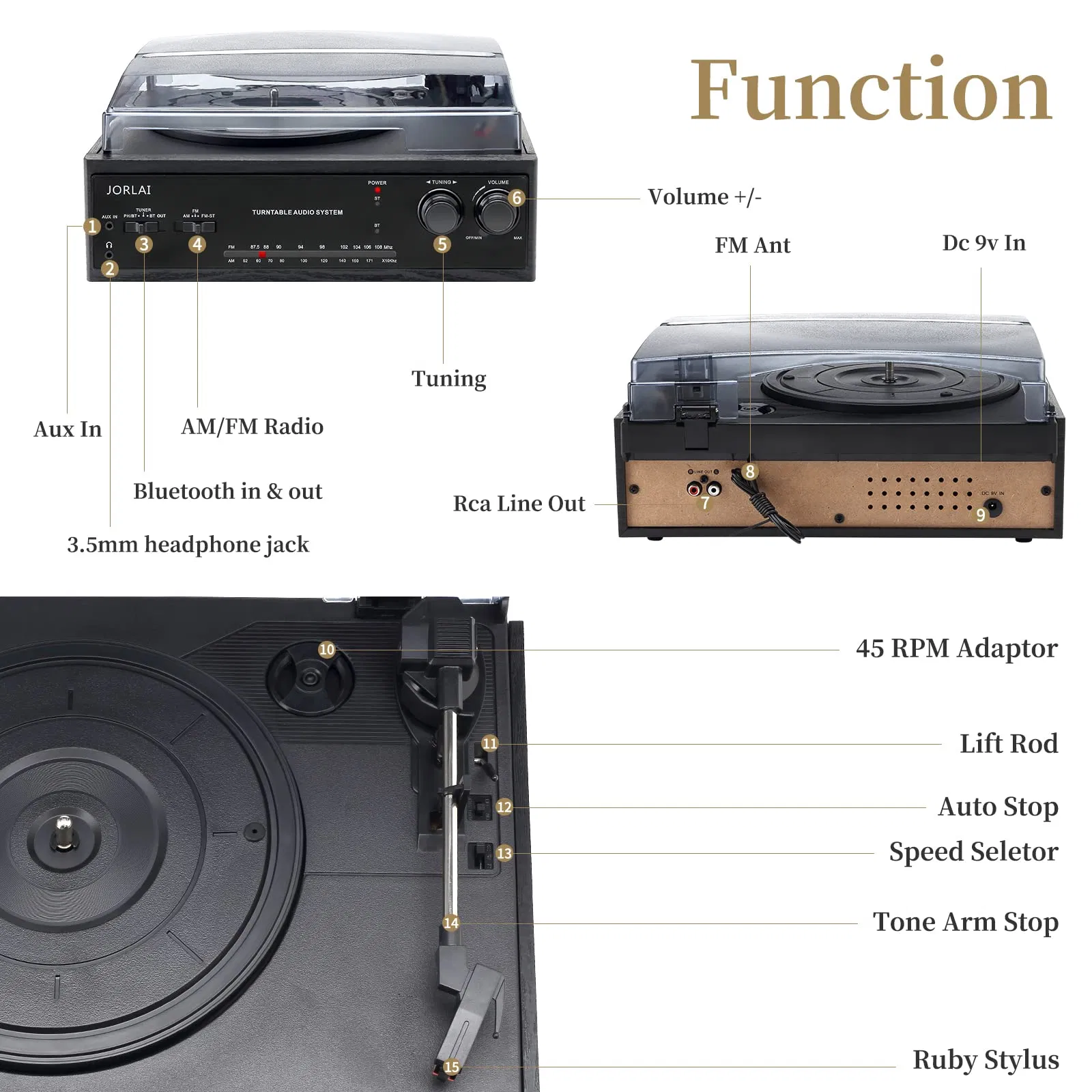 Винтажный проигрыватель винила с радио и Bluetooth