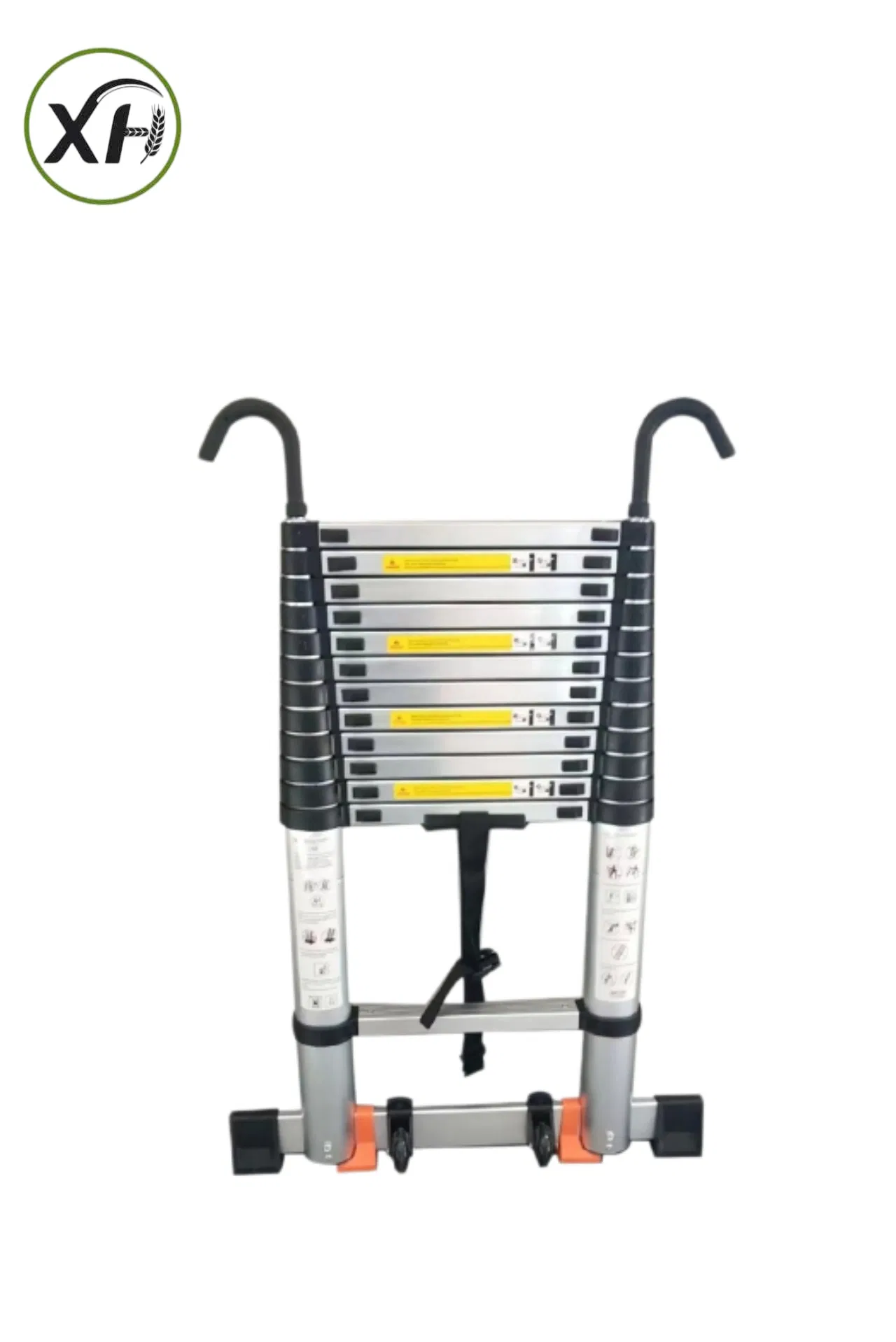Aluminum Telescopic Straight Ladder Regular Model with Balance Bar + Wheels + Yellow Foot Pad + Hook