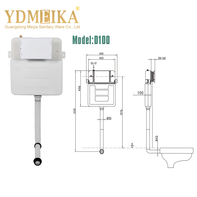 Squat Toilets Toilet Water Tank with Hidden Space Saving Flush Plate Bathroom HDPE Concealed Cistern