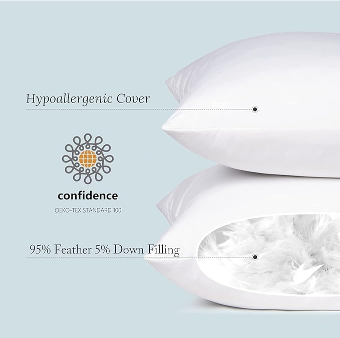Deluxe Down Feather Pillow Inserts Breathable Feather with Soft Cotton Cover