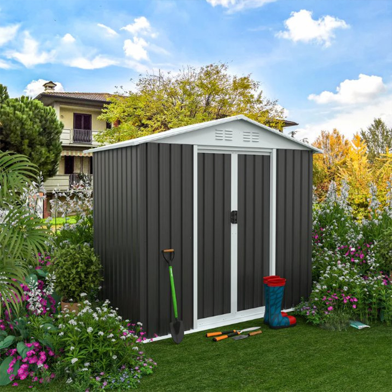 6*4FT Spacious Storage Shed for Household Items Lawn Tools and Seasonal Decor with Weatherproof Coating Tool House Garden Shed