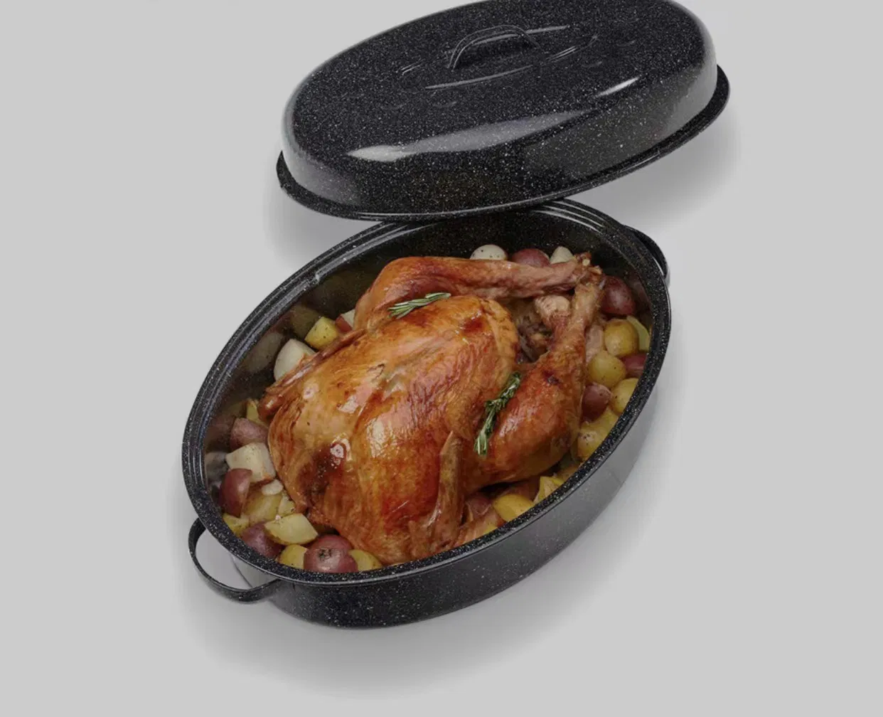 2.5L/4L/6L/11L Enamel Deep Fryer Sour Casserole Phtato Pot Turkey Roast Pan with Enamel Metal Cover and Stainless Steel Rack