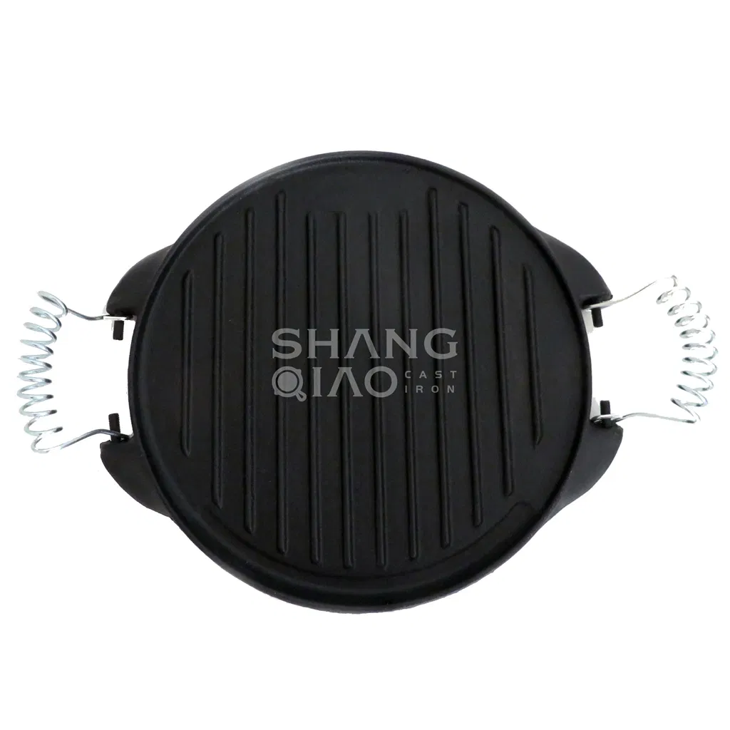 Customized Pre-Seasoned Reversible Cast Iron Griddle Grill Pan with Spring Handles Grill Plate