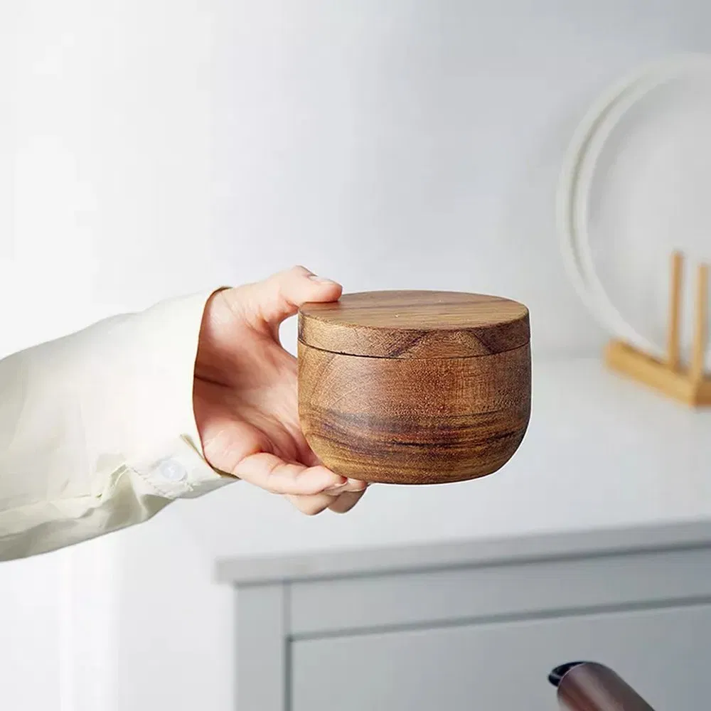 Home Kitchen Acacia Wood Sugar Keeper Pepper Salt Cellar