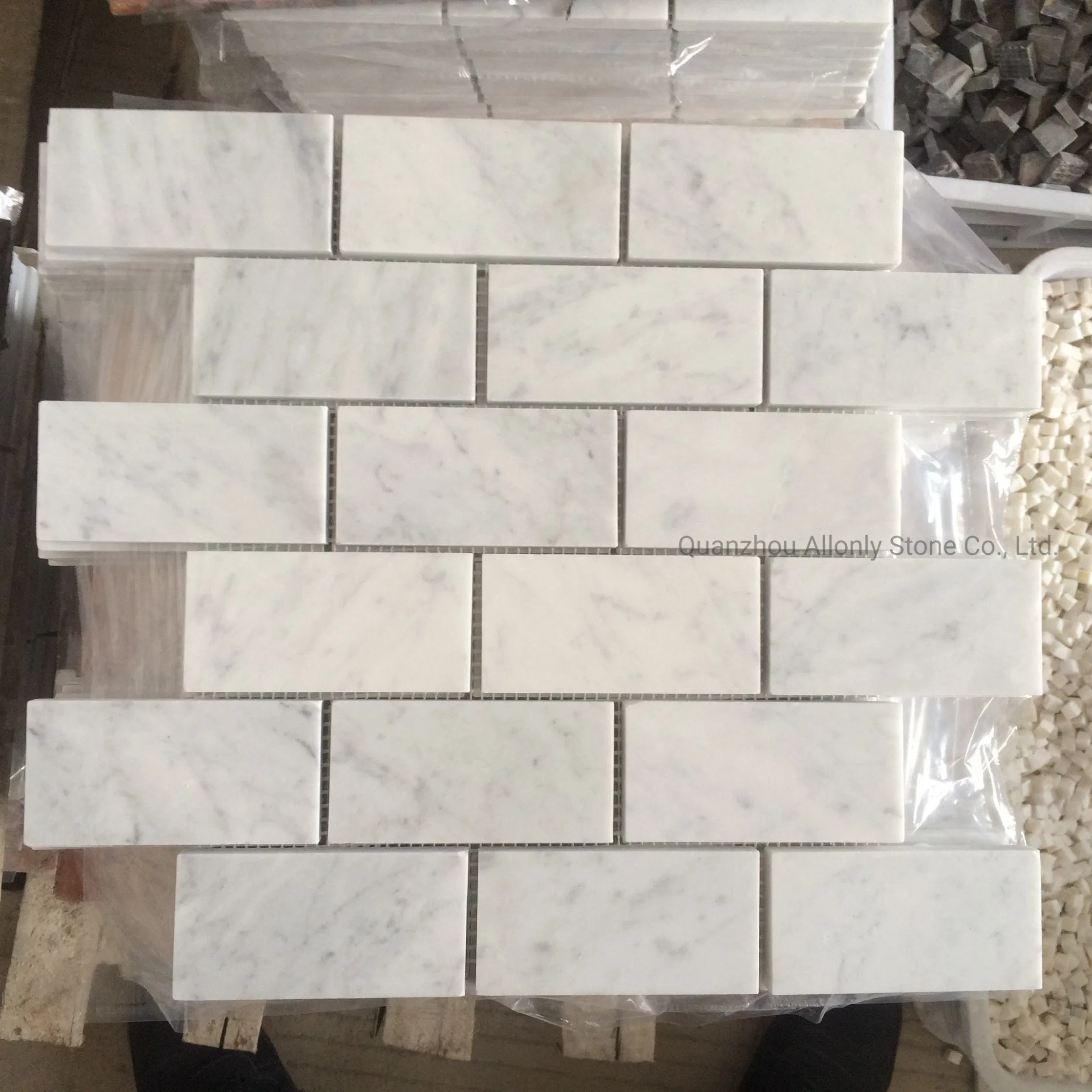 2X4 Subway Tile Interlock Brick Style Bianco Carrara White Marble Mosaic Tile for Kitchen Backsplash Bathroom Wall Tiles Floor Tiles