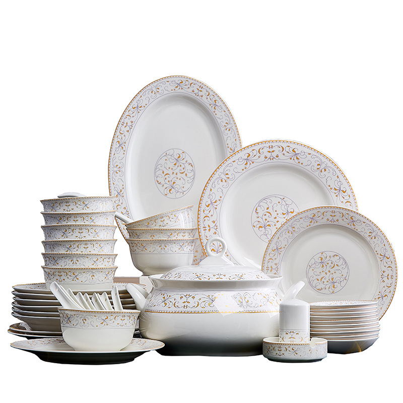 Luxury 56PCS Bone China Dinner Sets Homeware 28PCS Dinnerware Ceramic Tableware Set